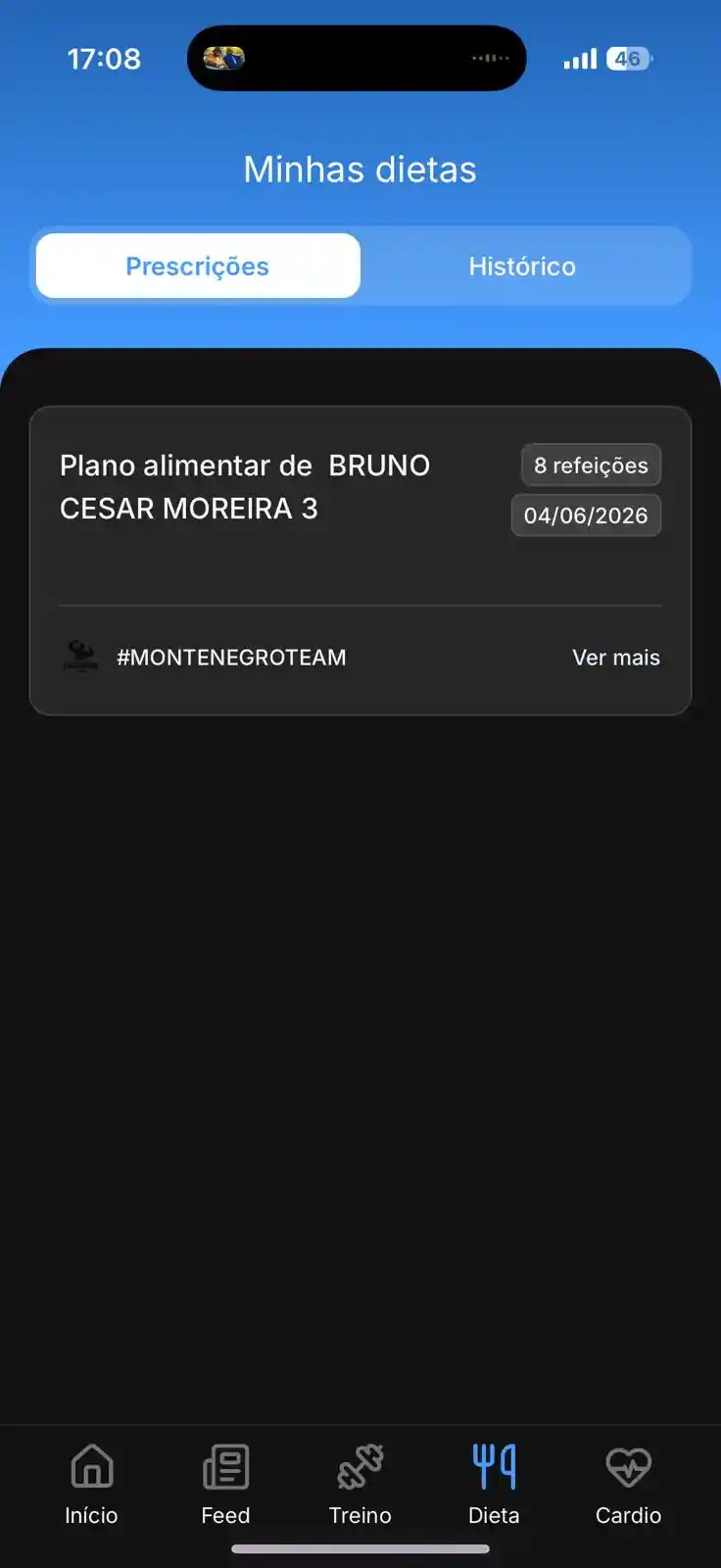 Plano alimentar no app